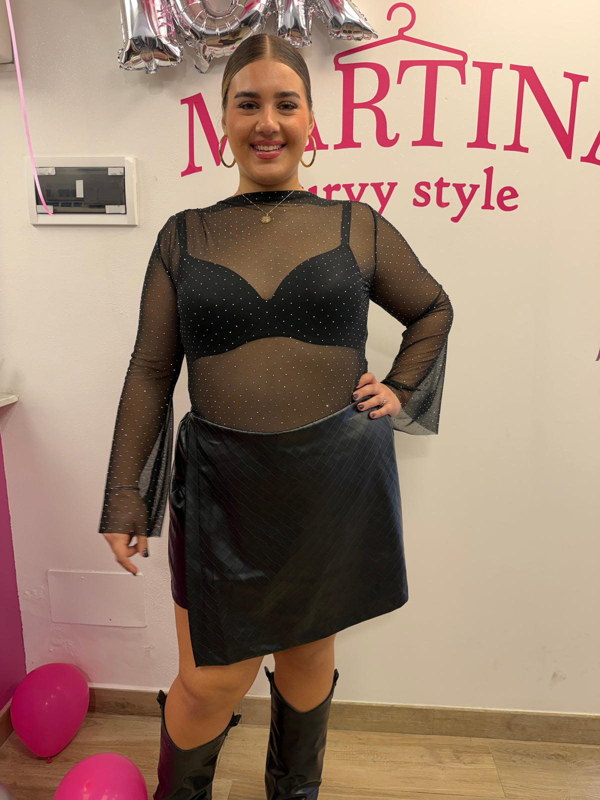 Maglia velata con micro strass (argento)