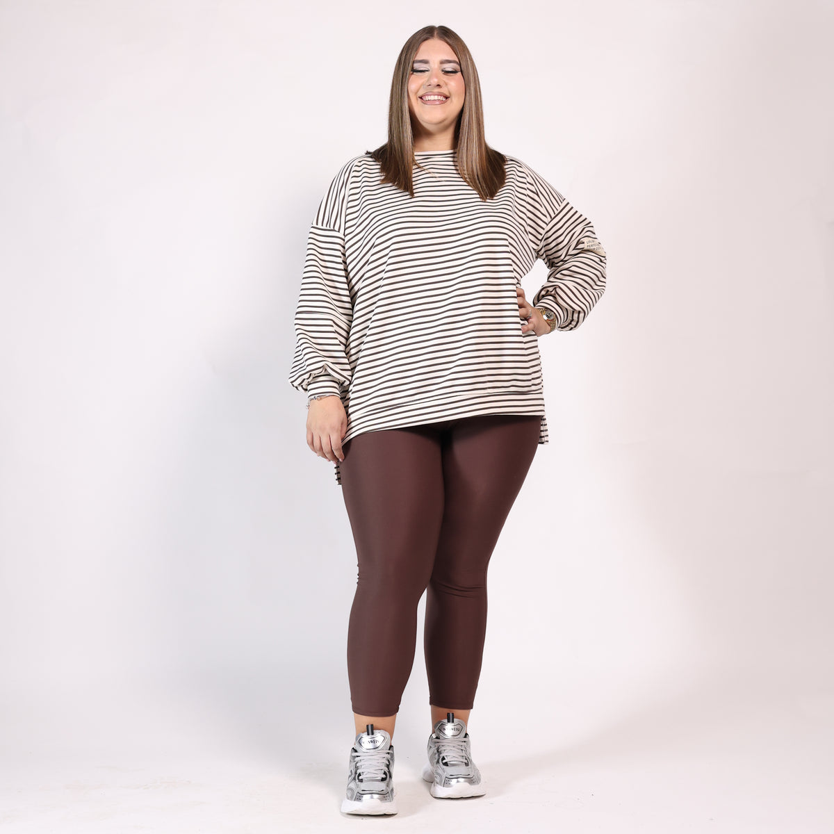 Maxi felpa a righe 💕 Bianca&Marrone scuro
