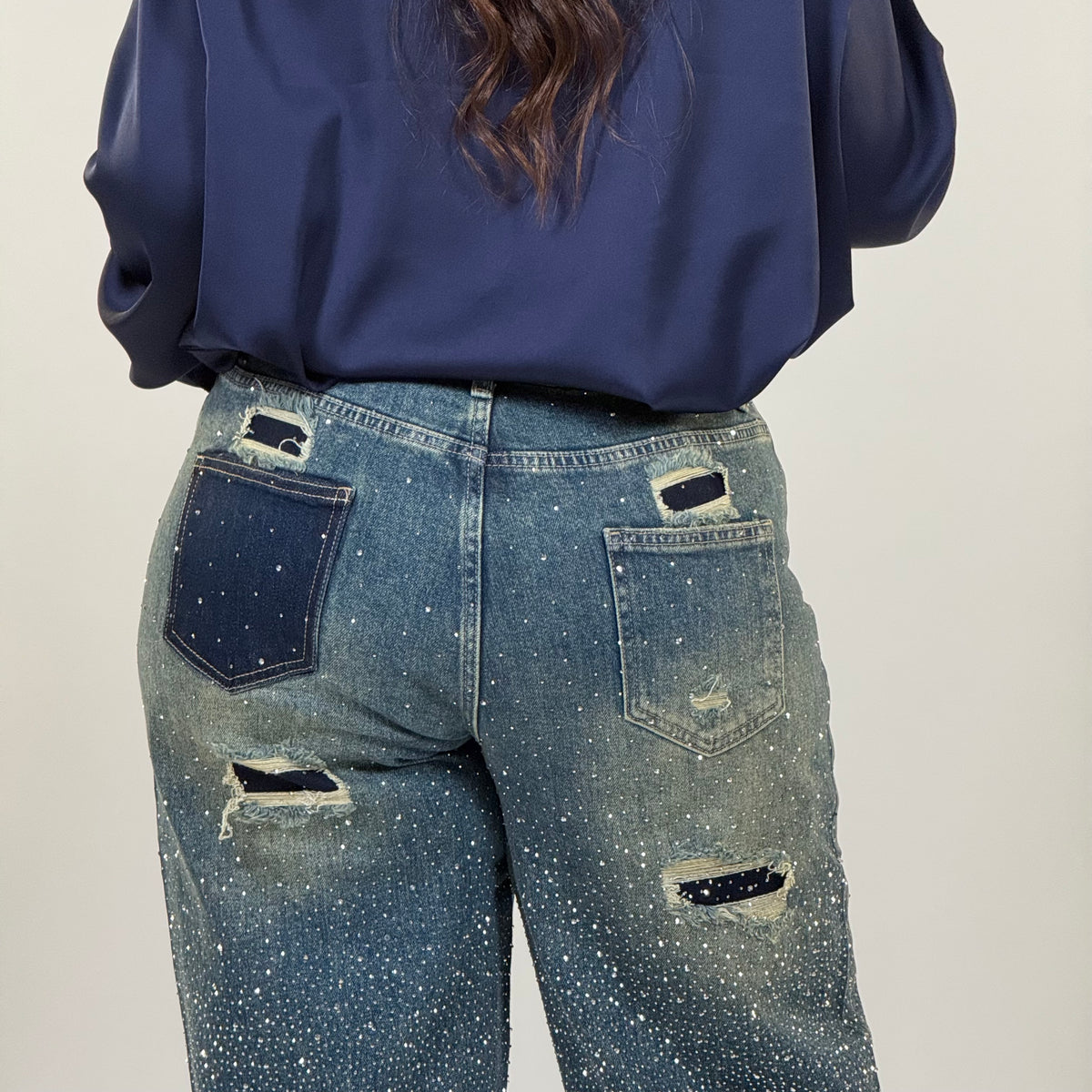 ✨ Jeans Glam Strass con Tasche Posteriori( versione scura )