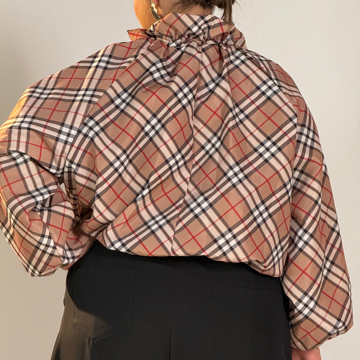 Giacca Check con Colletto Arricciato