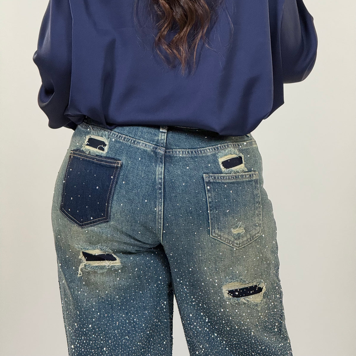 ✨ Jeans Glam Strass con Tasche Posteriori( versione scura )