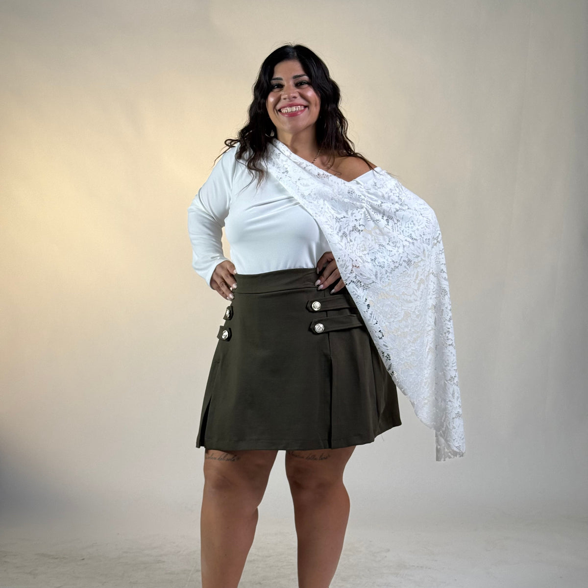 Maglia con Stola Laterale in Pizzo