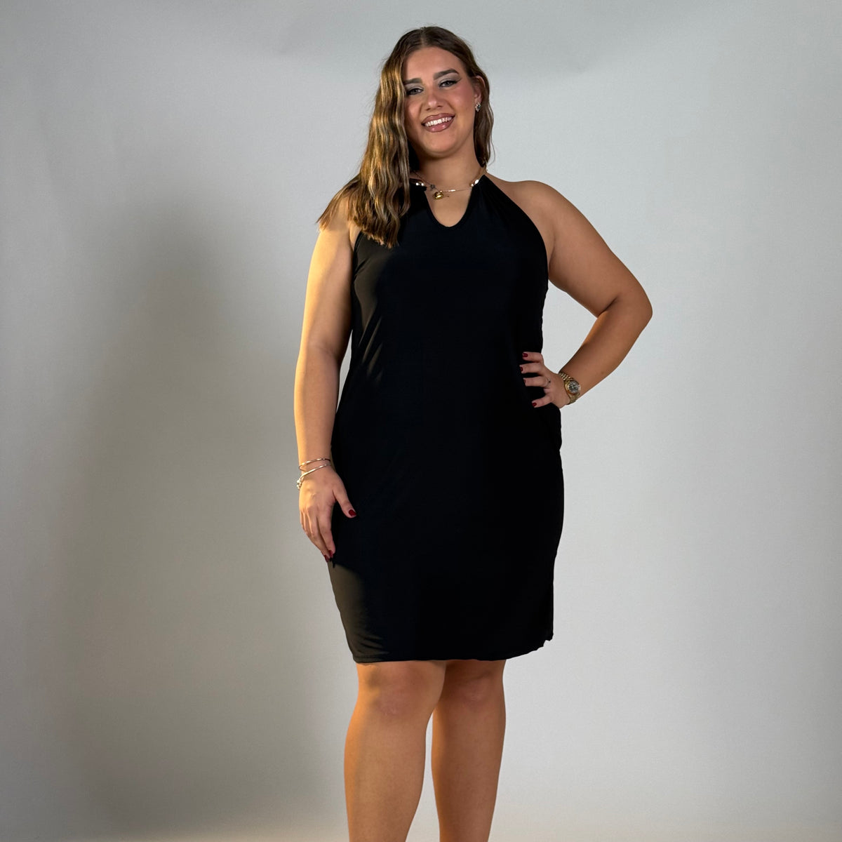 Abito Dettaglio al Collo Curvy