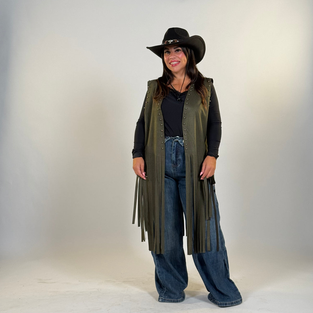 Gilet in renna con frange