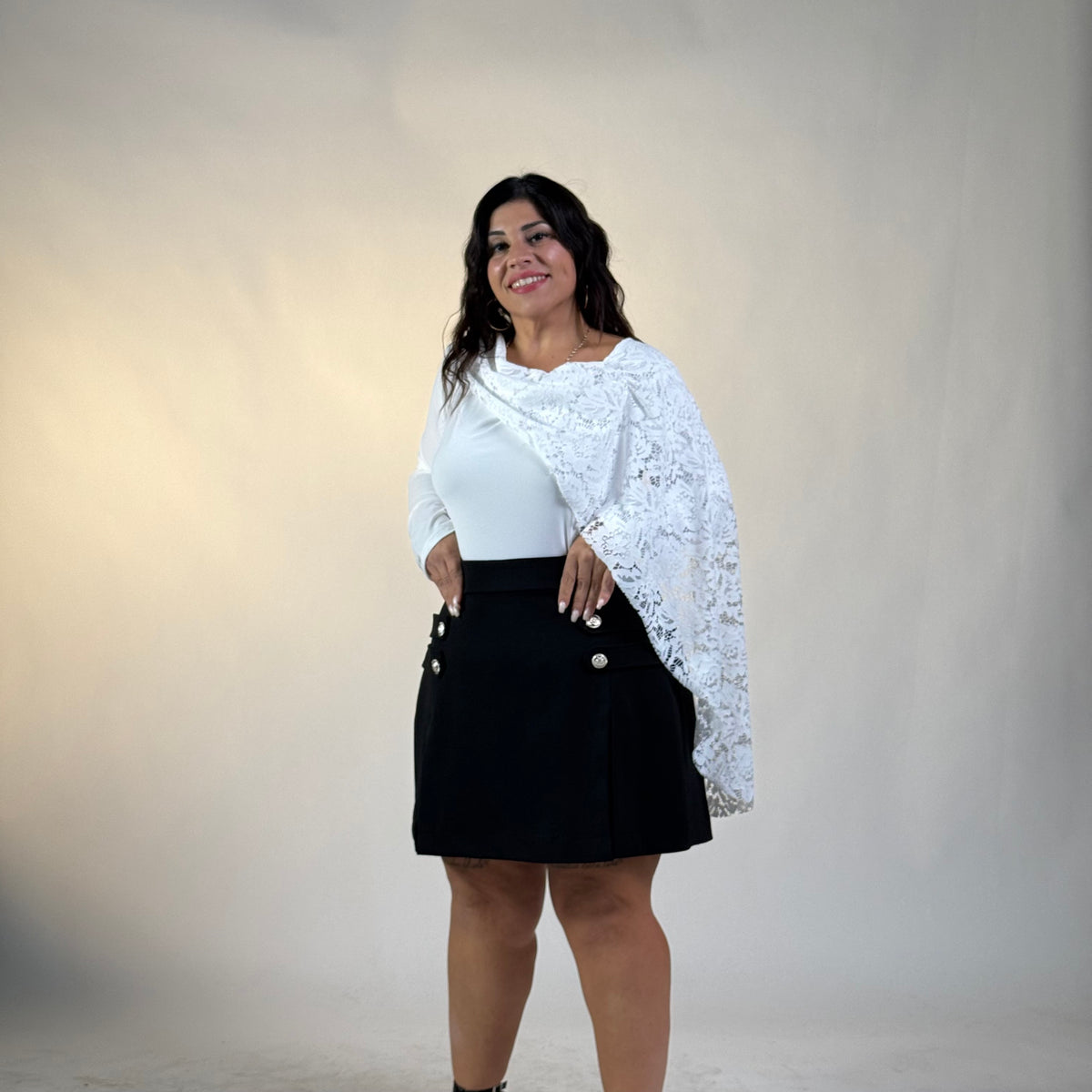 Maglia con Stola Laterale in Pizzo