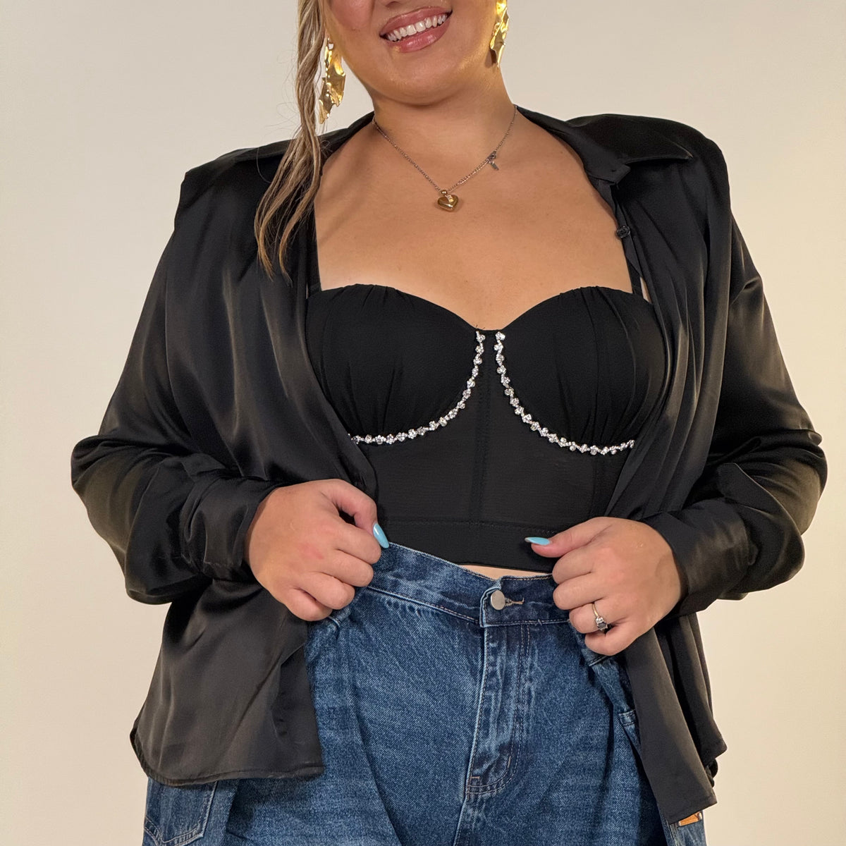Top corpetto con strass sotto le coppe