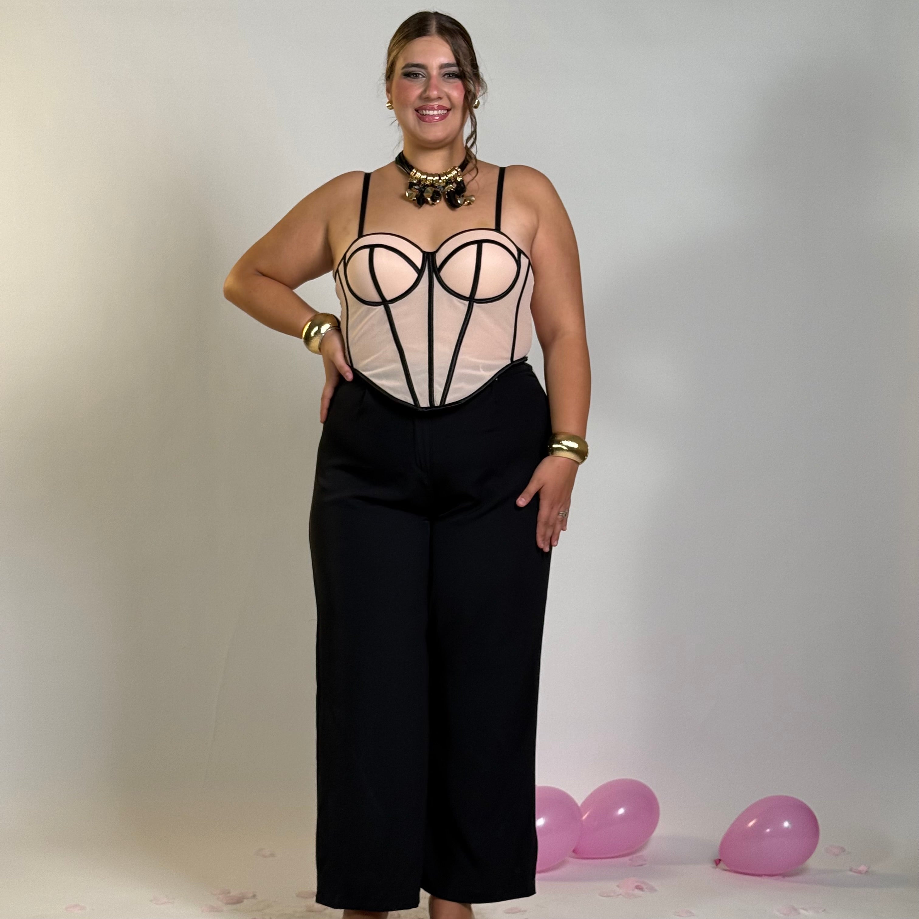 Top Corpetto con inserti neri