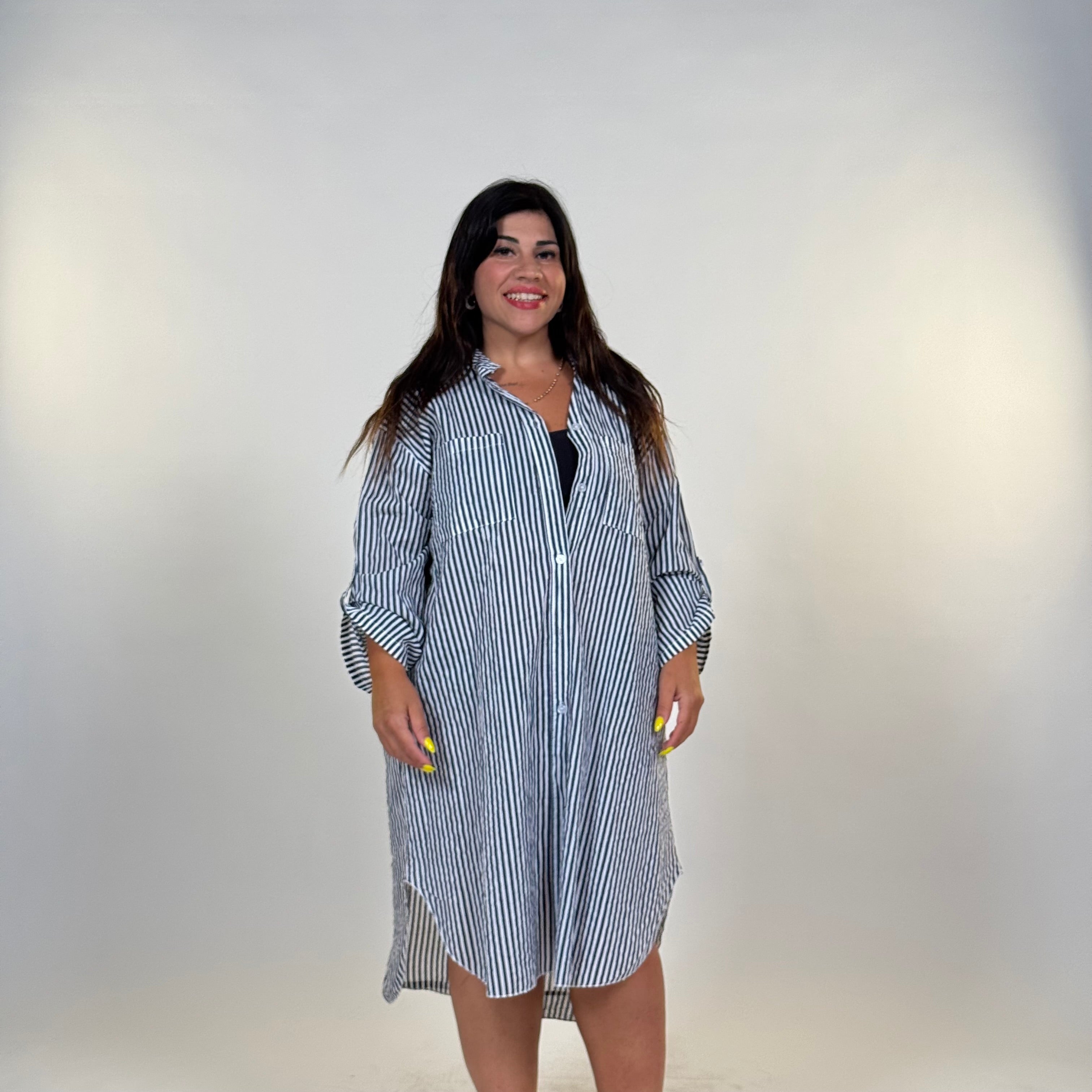 Maxi Camicia Righe Blu