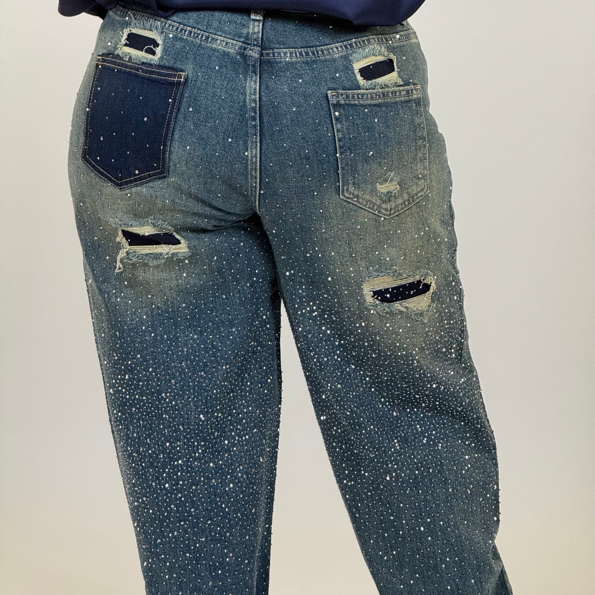 ✨ Jeans Glam Strass con Tasche Posteriori( versione scura )