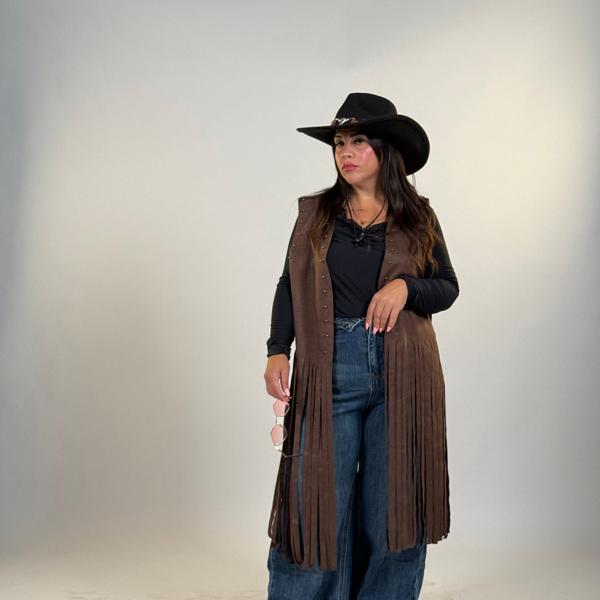 Gilet in renna con frange