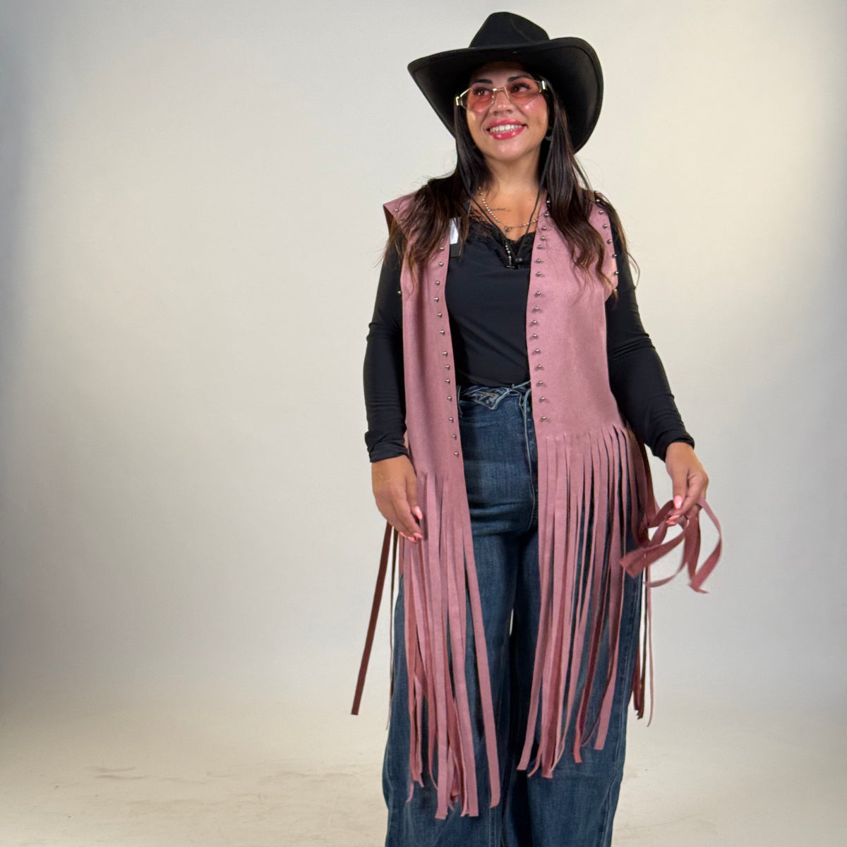 Gilet in renna con frange