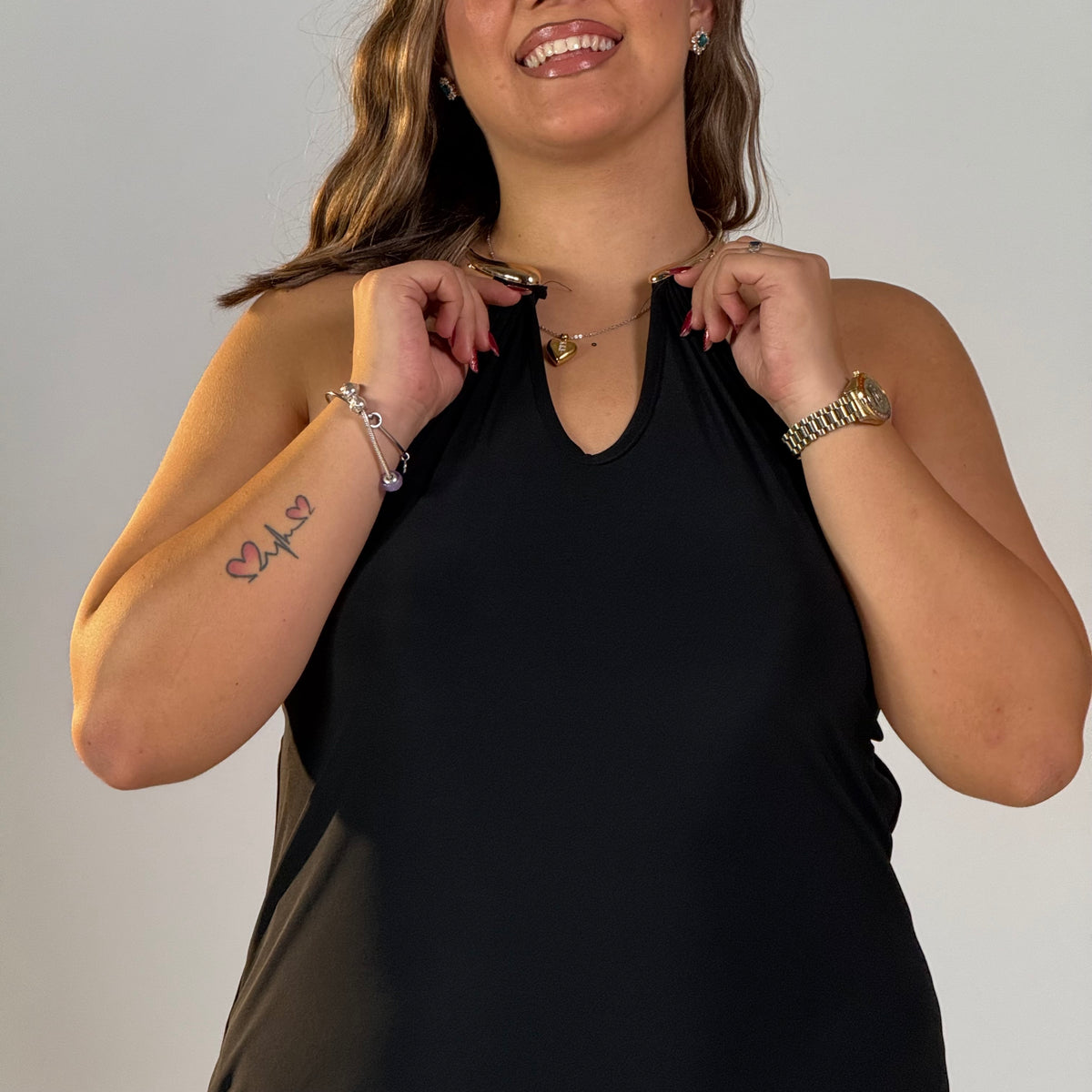 Abito Dettaglio al Collo Curvy