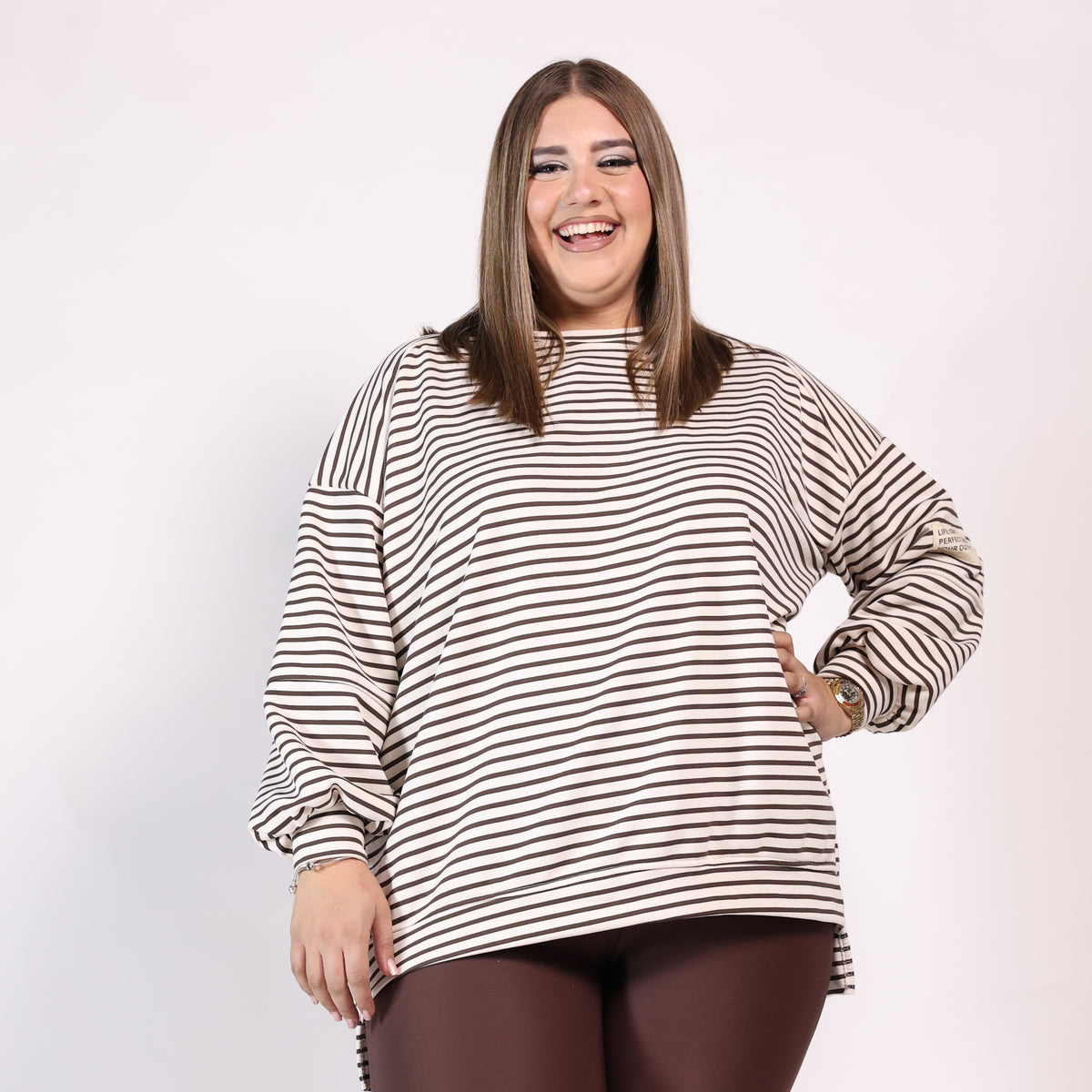 Maxi felpa a righe 💕 Bianca&Marrone scuro