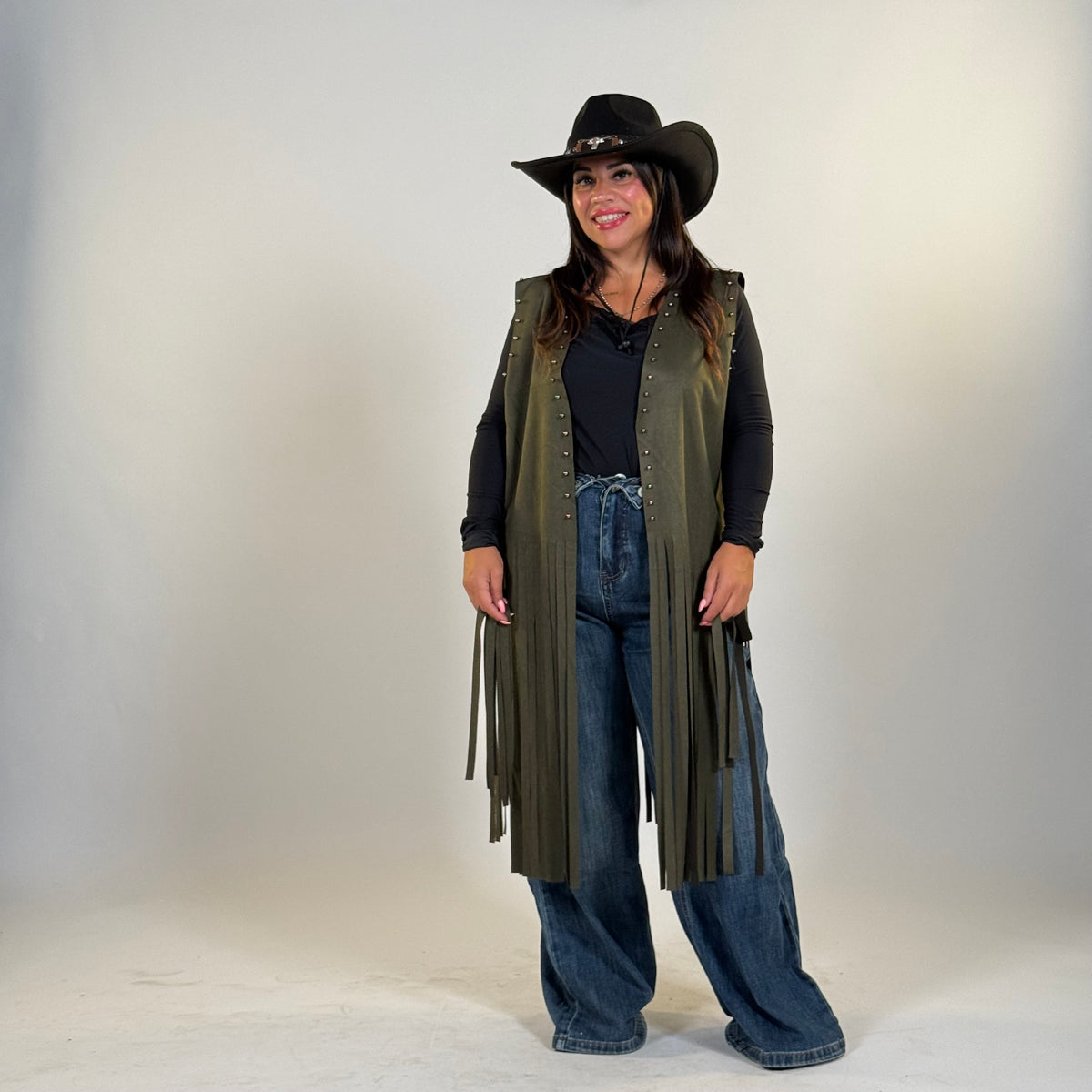 Gilet in renna con frange