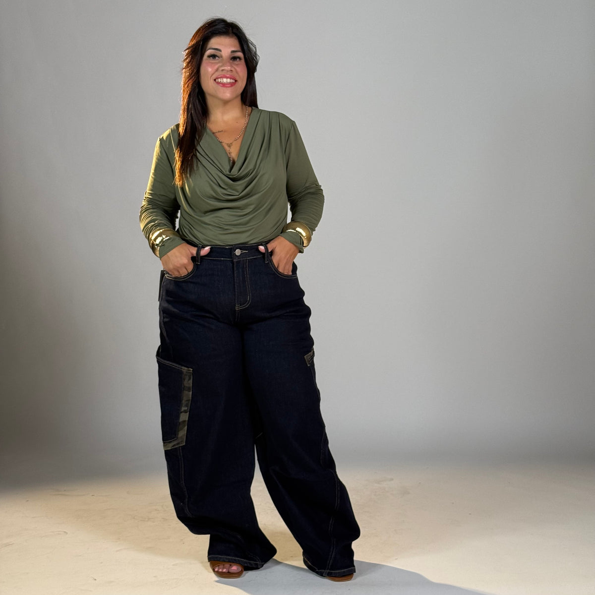 Jeans curvy  gargo stile militare