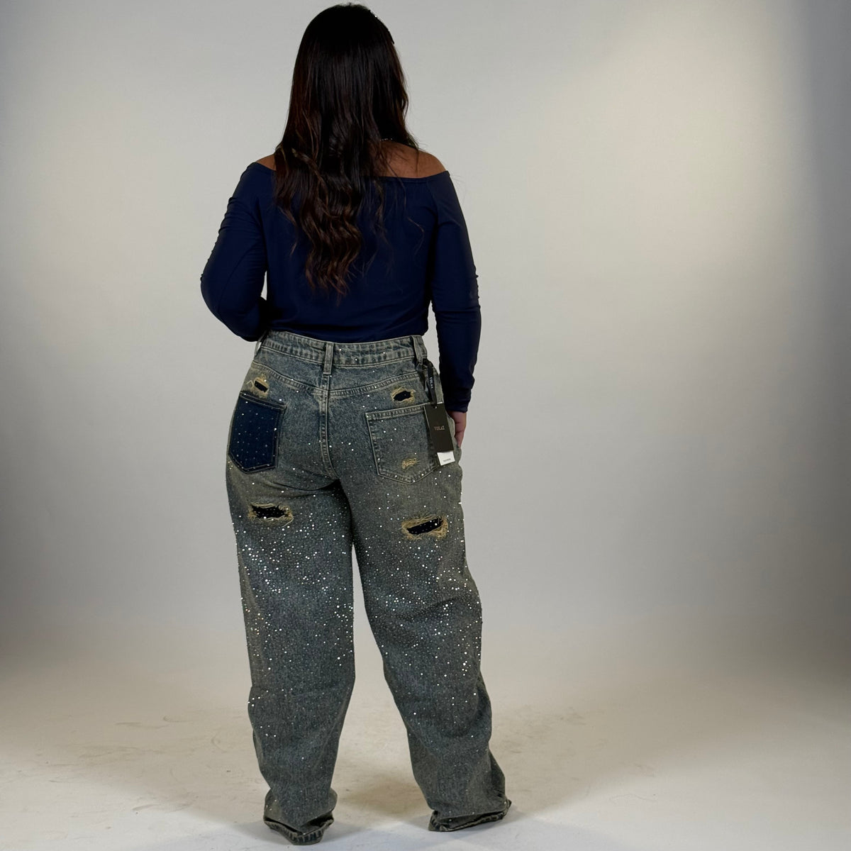 ✨ Jeans Glam Strass con Tasche Posteriori ( versione chiara )