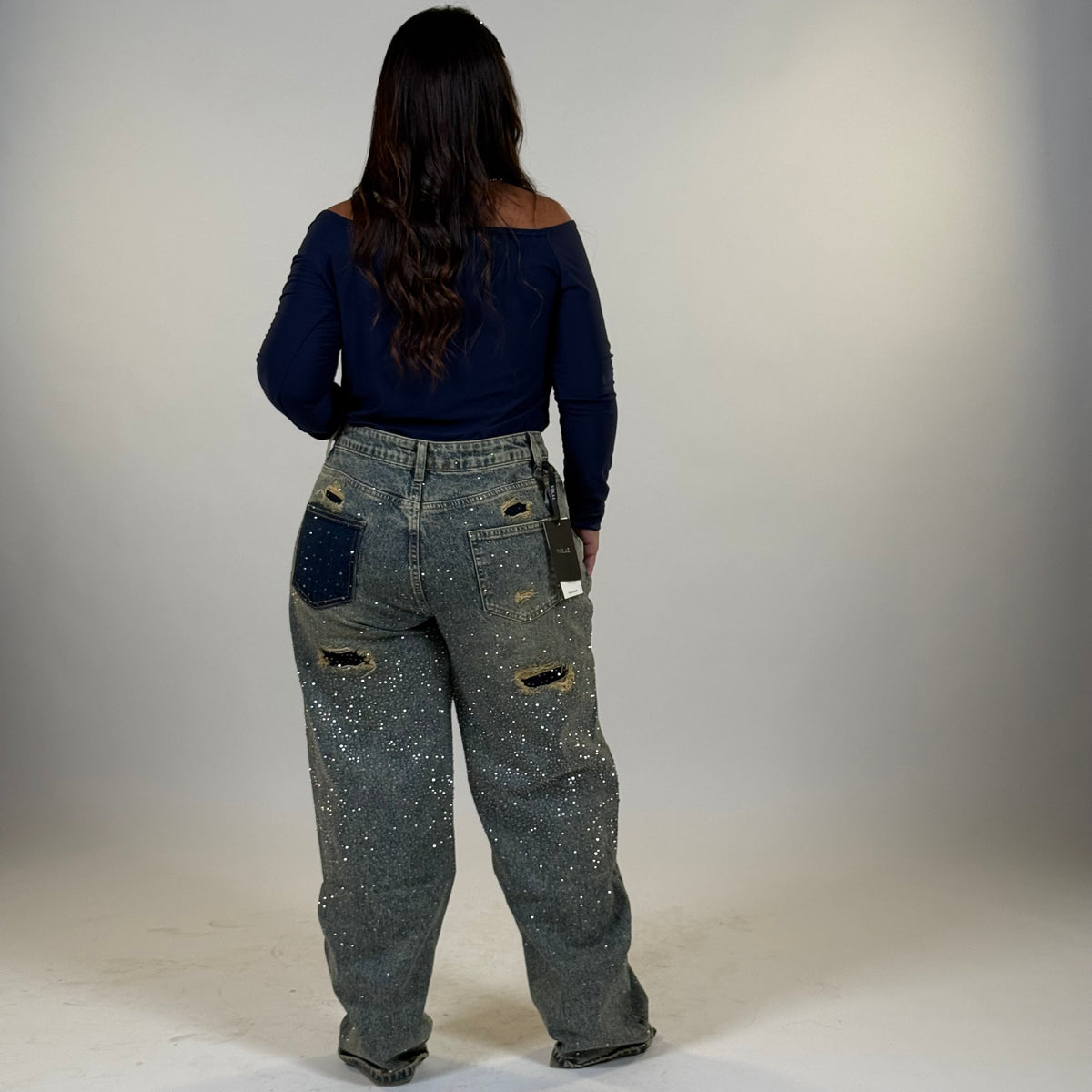 ✨ Jeans Glam Strass con Tasche Posteriori ( versione chiara )