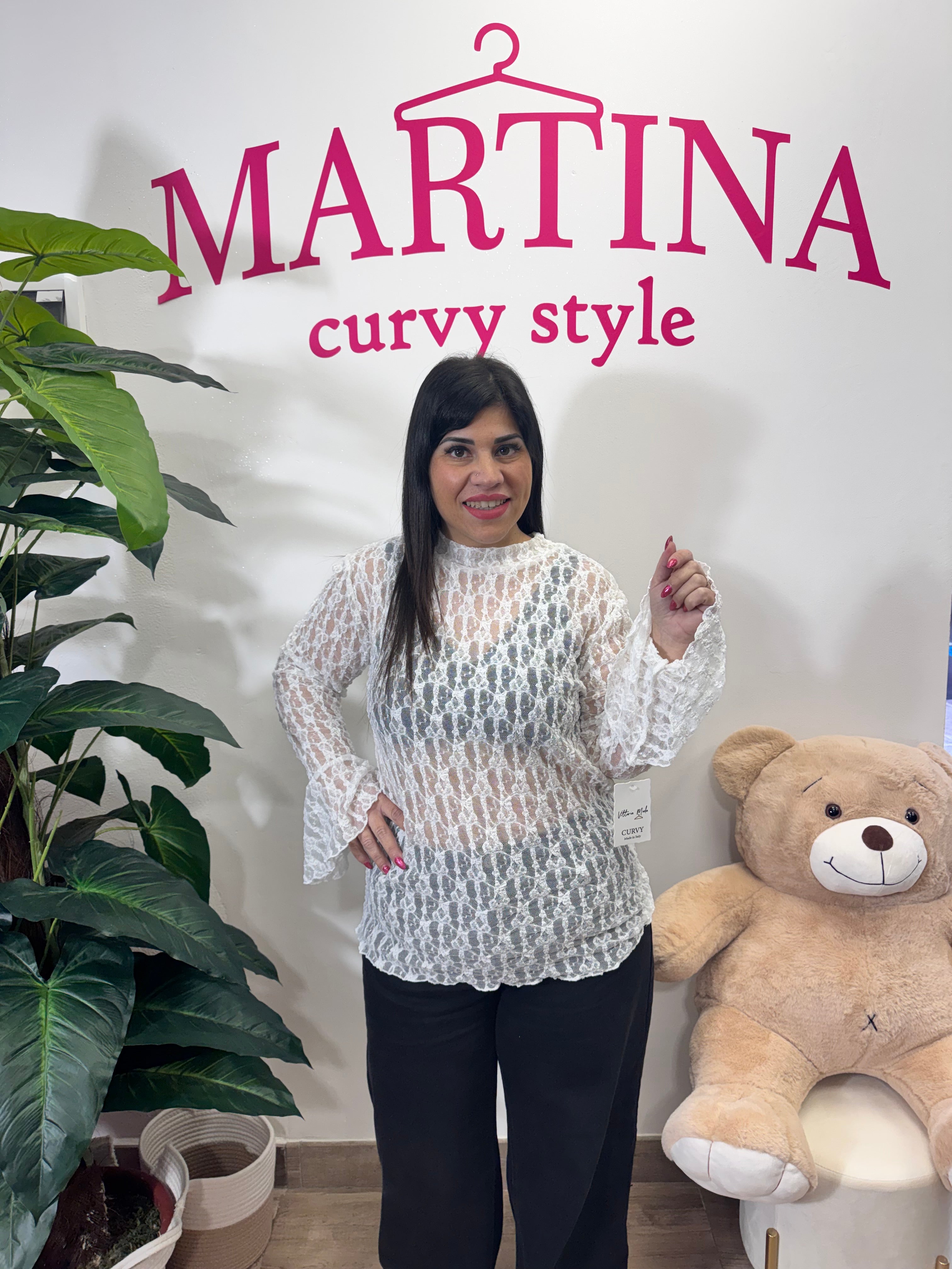 Maglia pizzo manica sbuffo