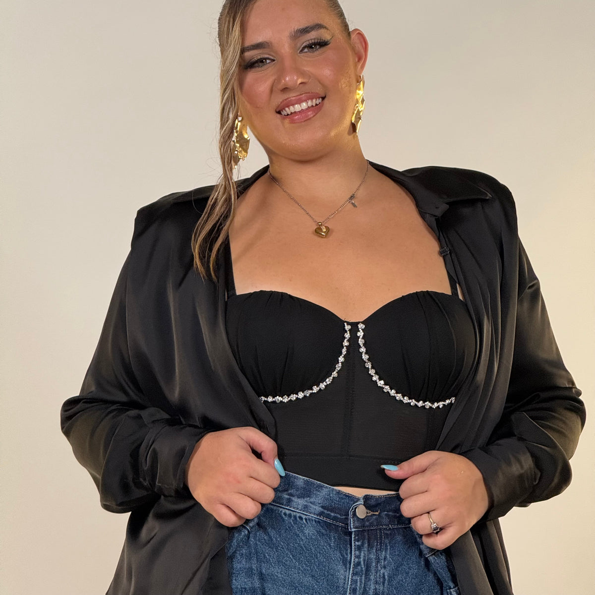 Top corpetto con strass sotto le coppe