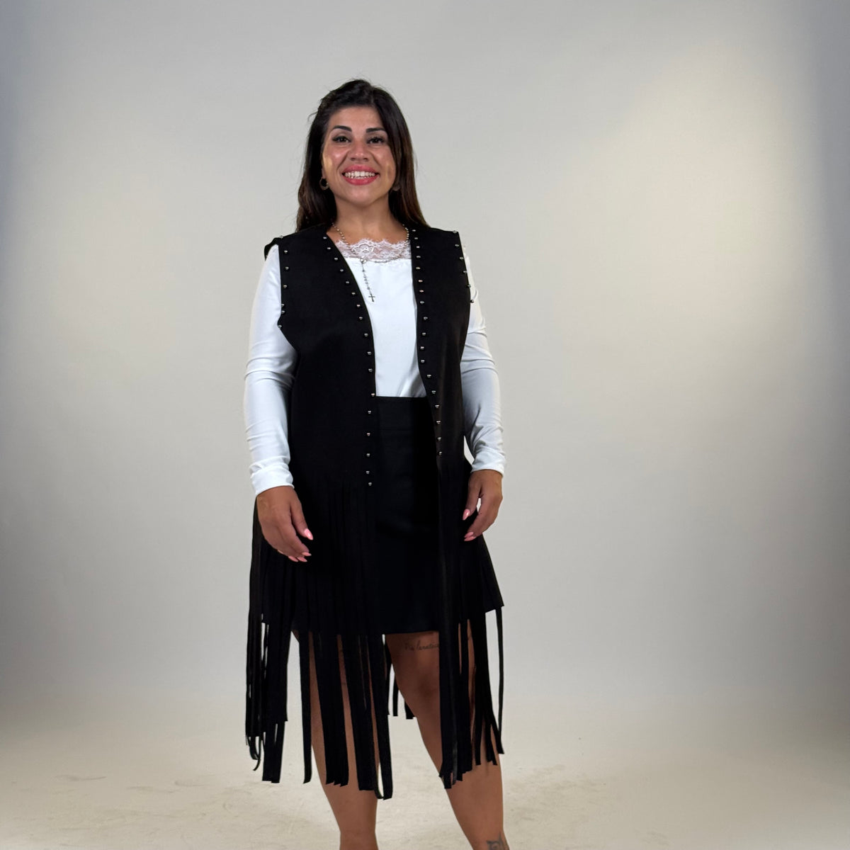 Gilet in renna con frange