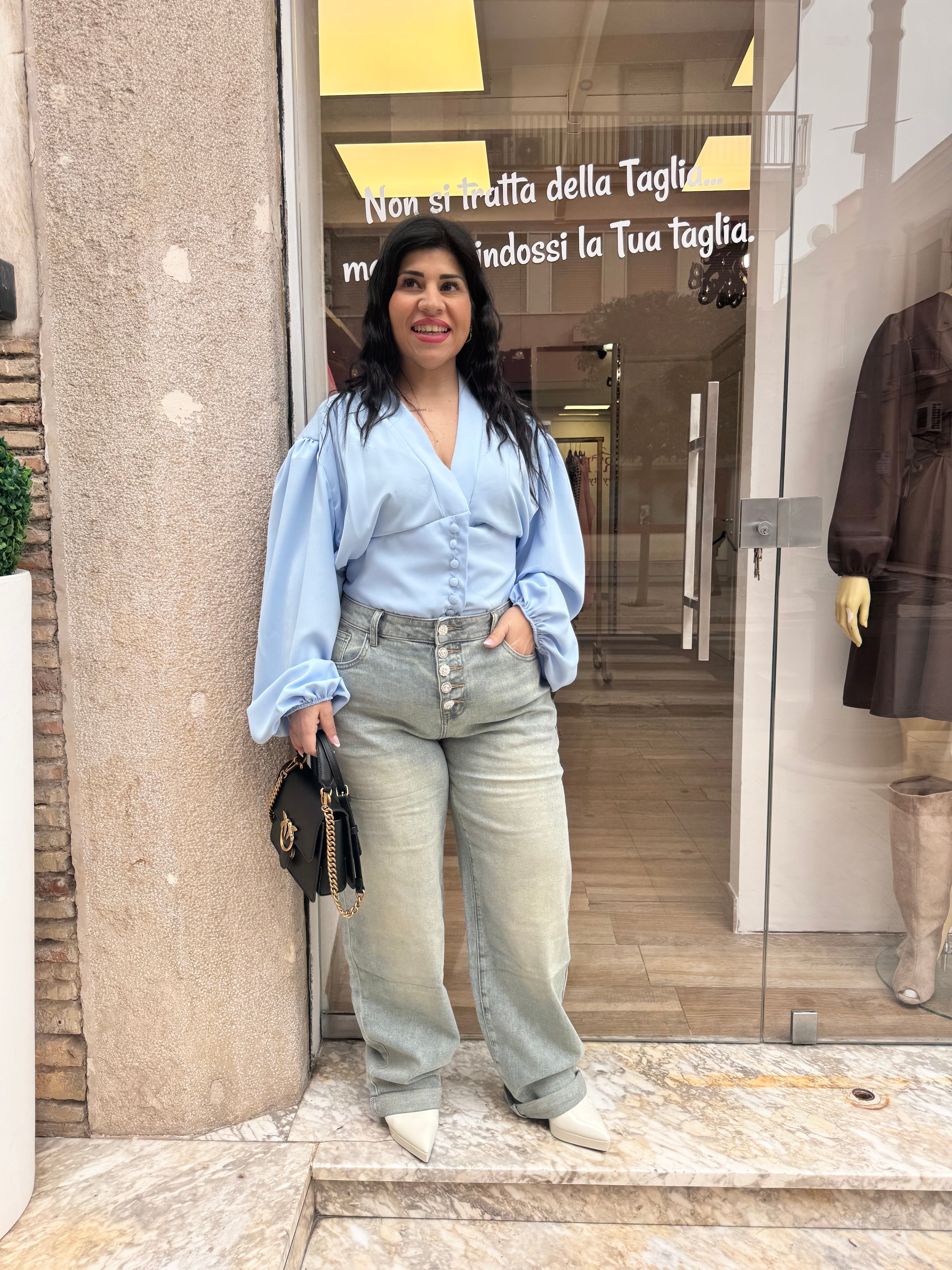 Jeans bottoni lucenti