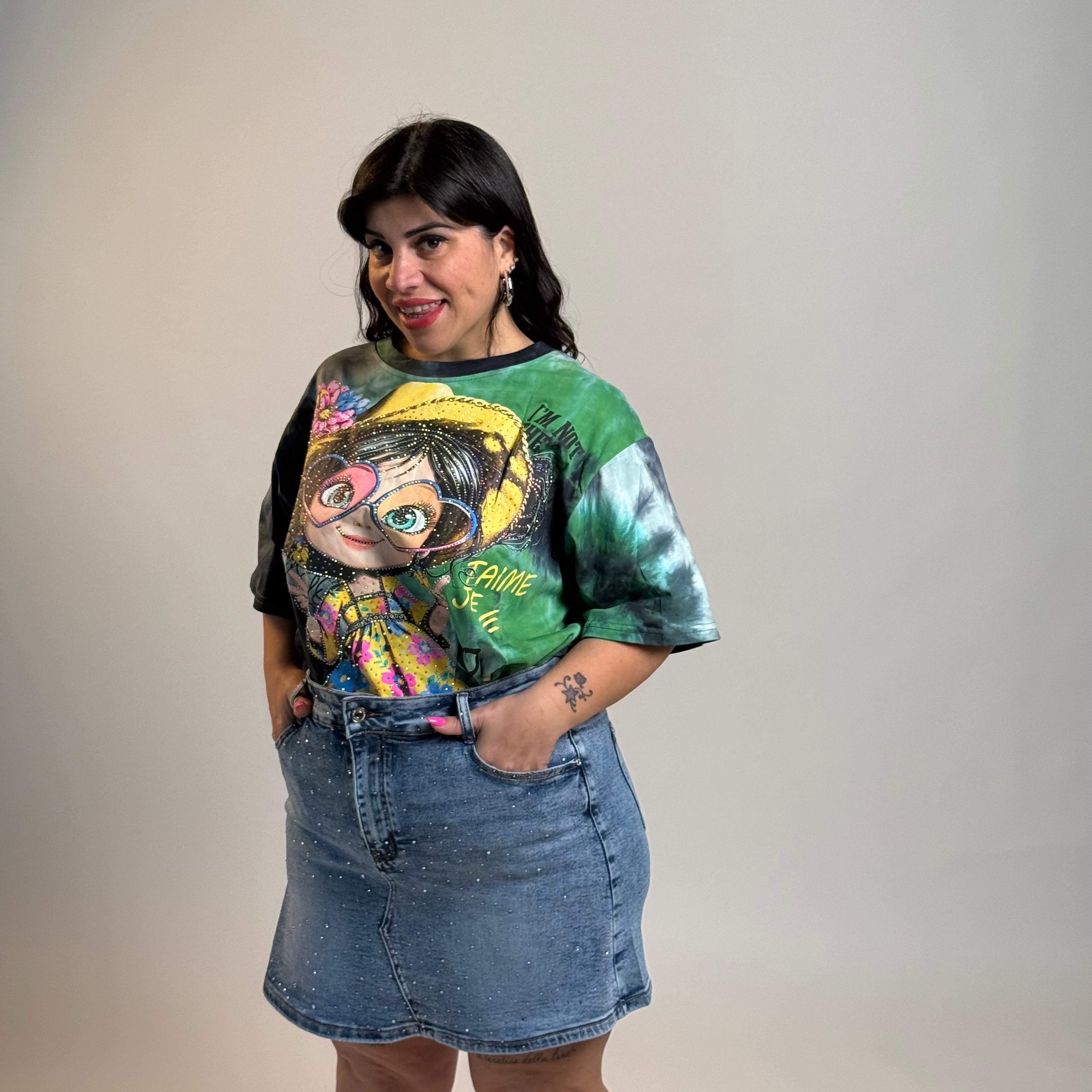 Pantagonna in jeans con strass