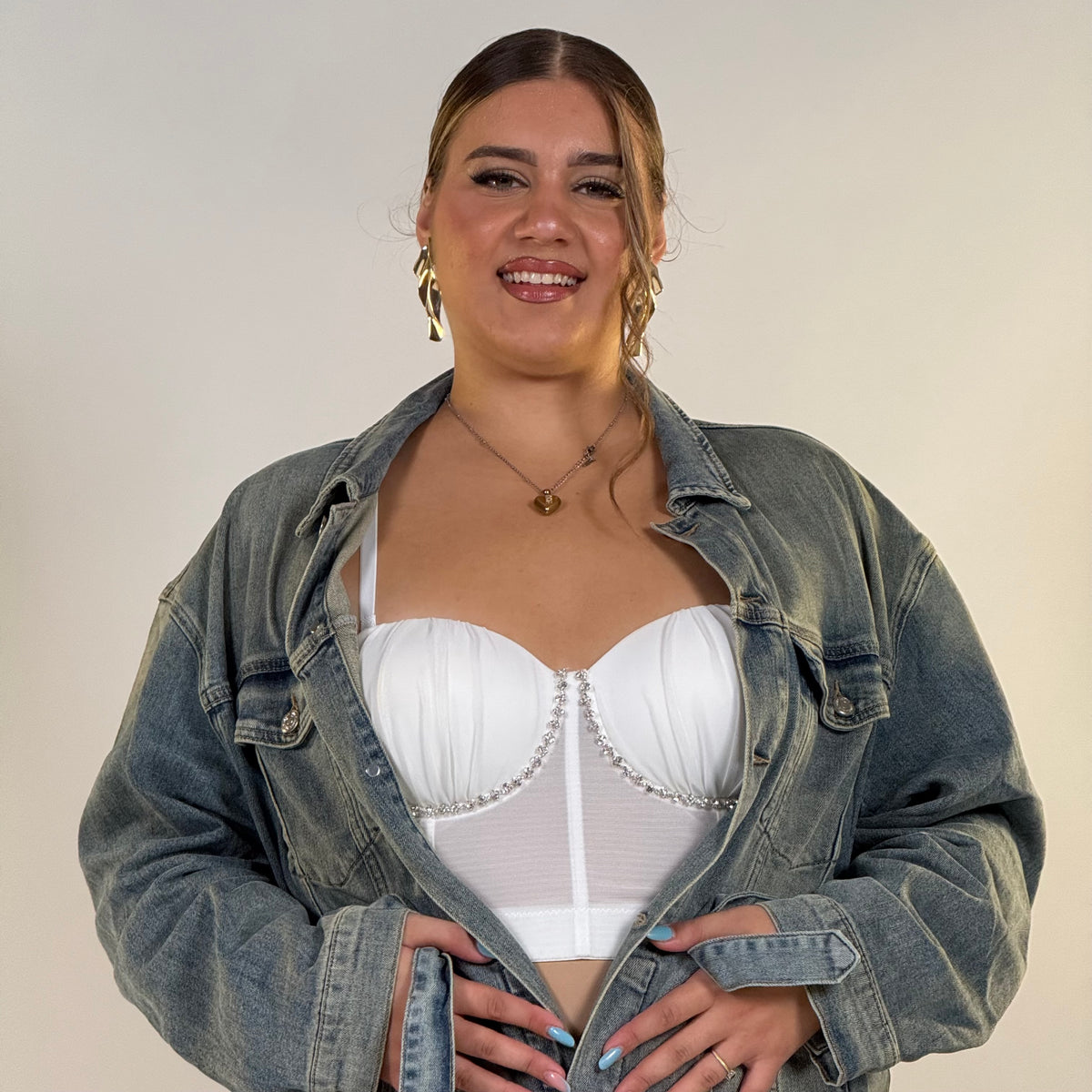 Top corpetto con strass sotto le coppe