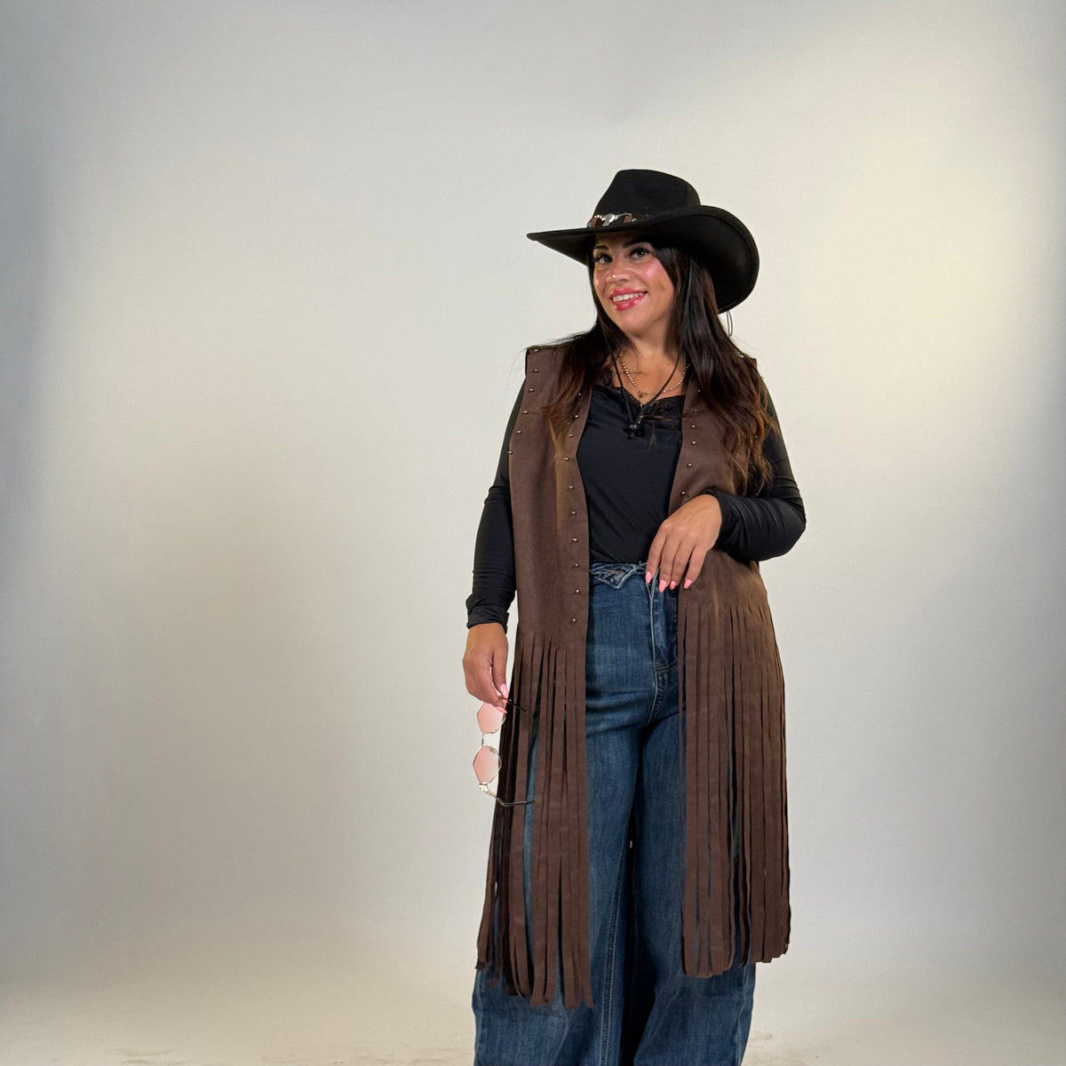 Gilet in renna con frange