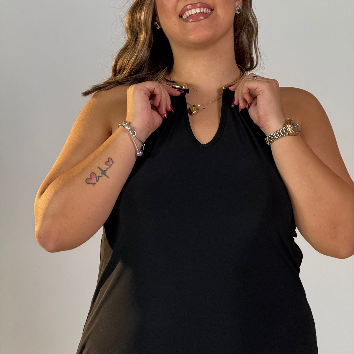 Abito Dettaglio al Collo Curvy