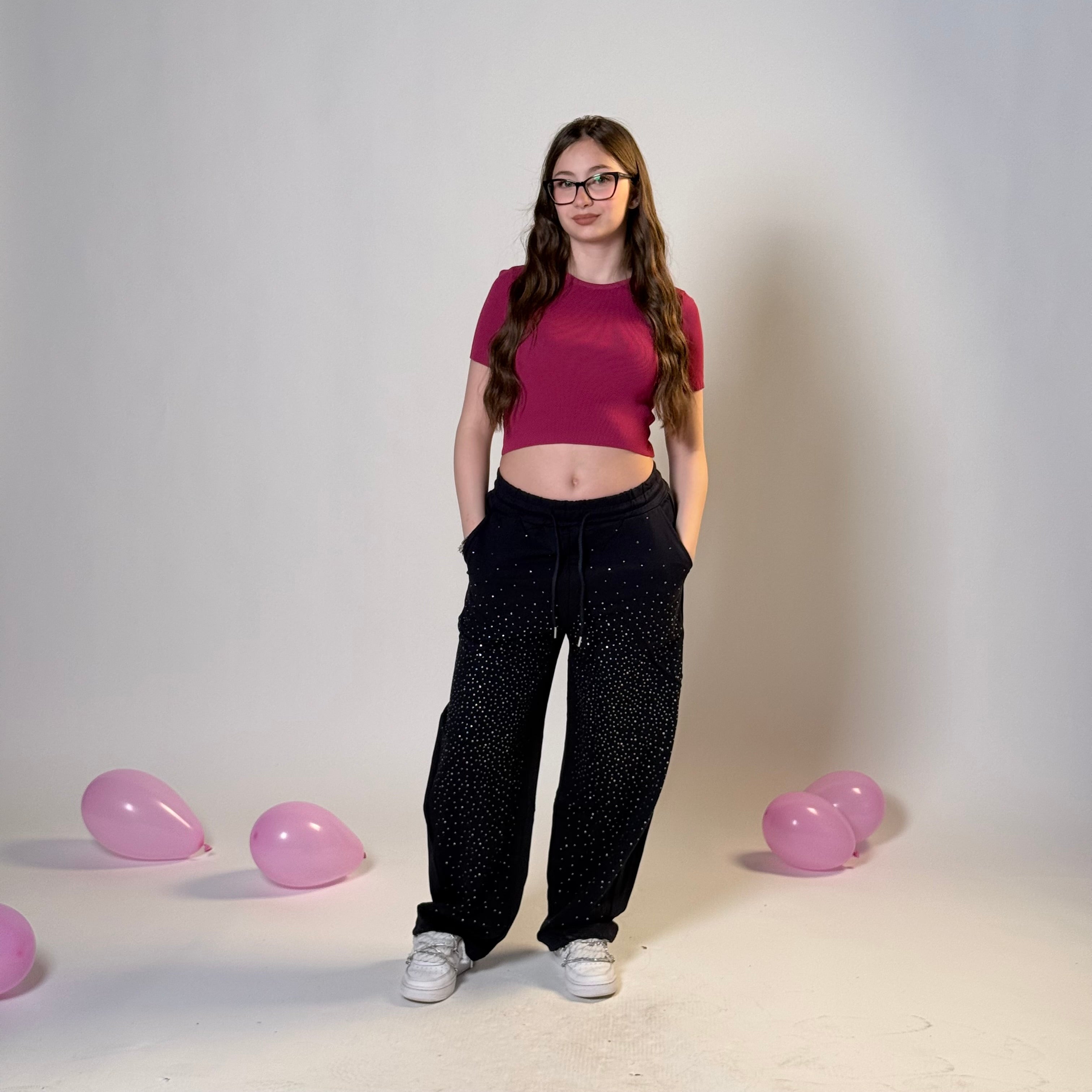 Pantalone tuta con strass (Slim)