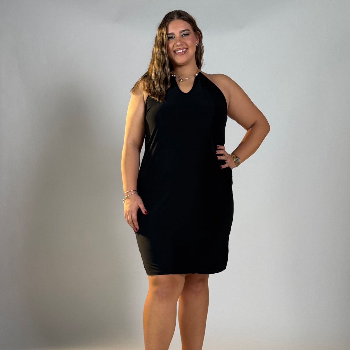 Abito Dettaglio al Collo Curvy
