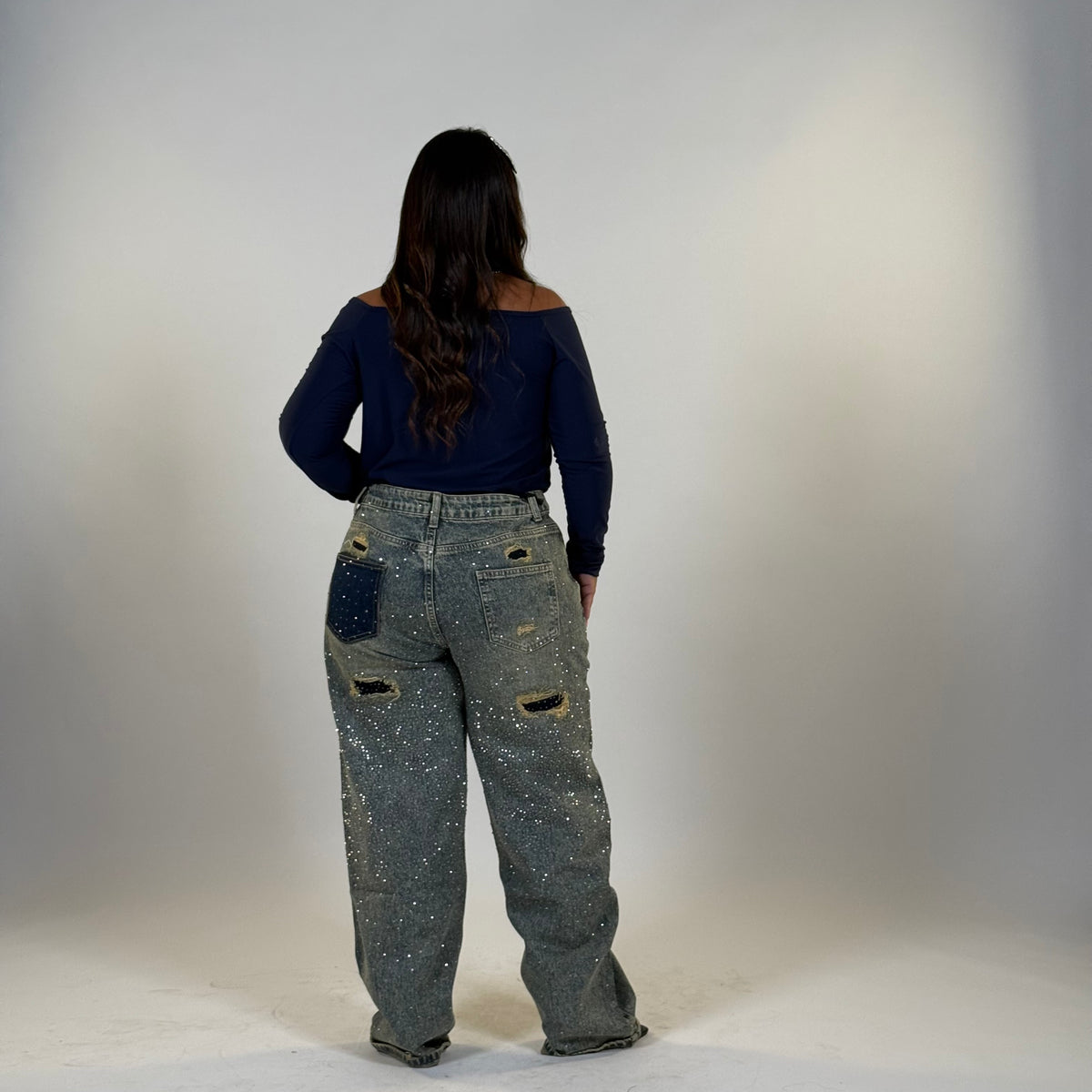 ✨ Jeans Glam Strass con Tasche Posteriori ( versione chiara )