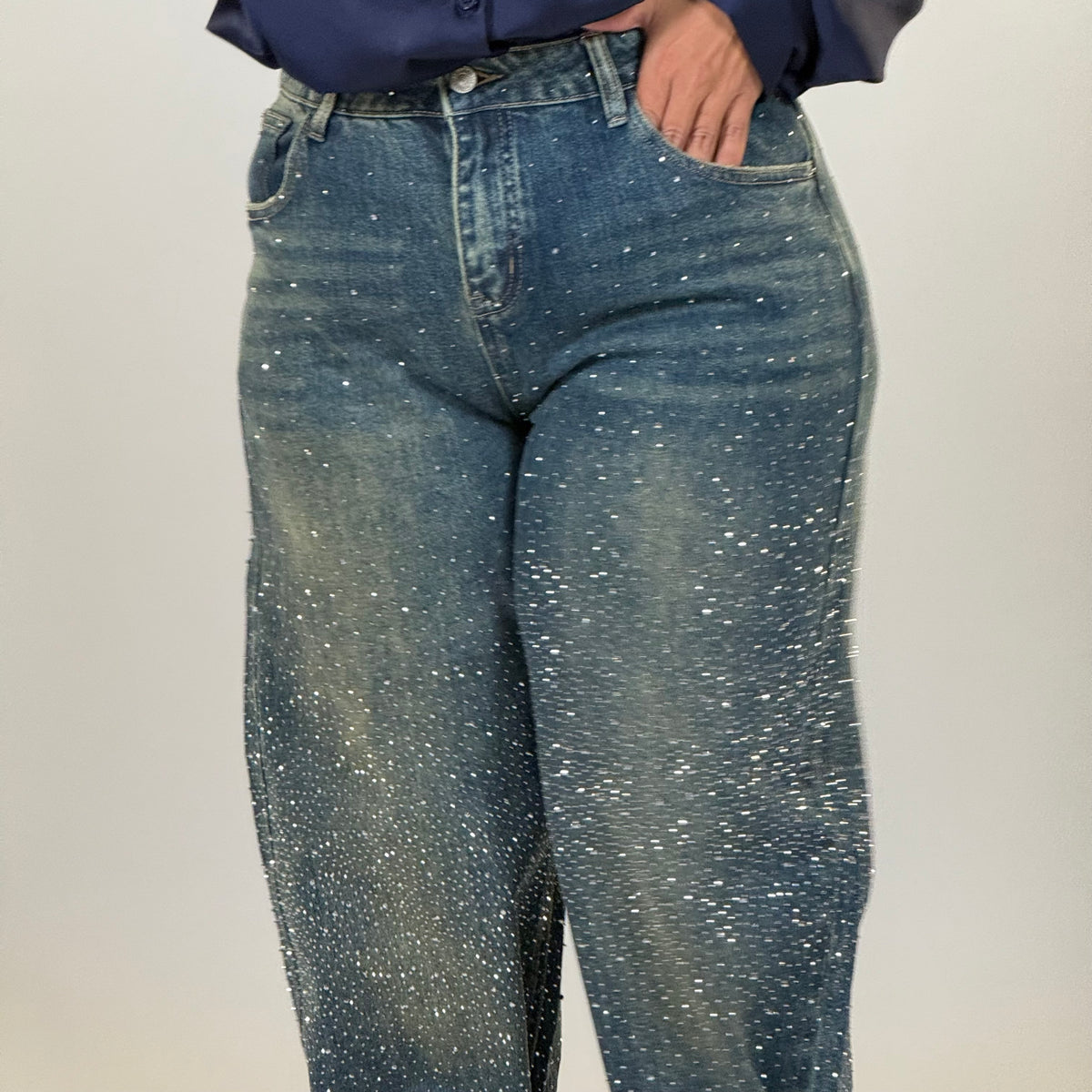 ✨ Jeans Glam Strass con Tasche Posteriori( versione scura )