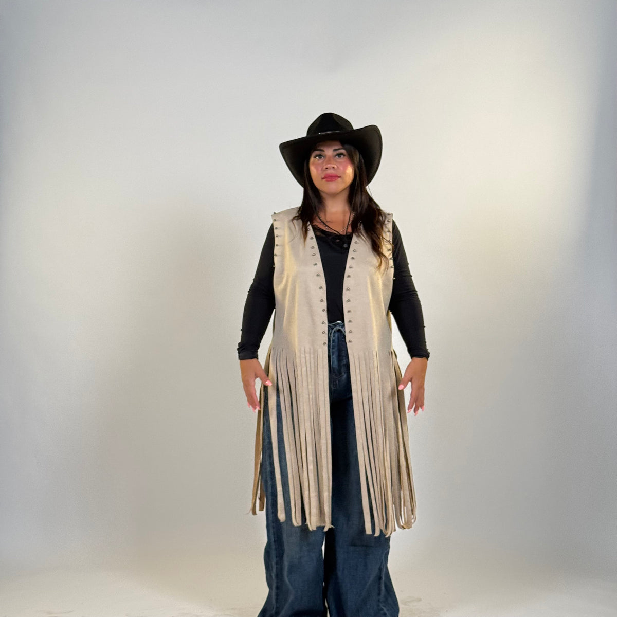 Gilet in renna con frange