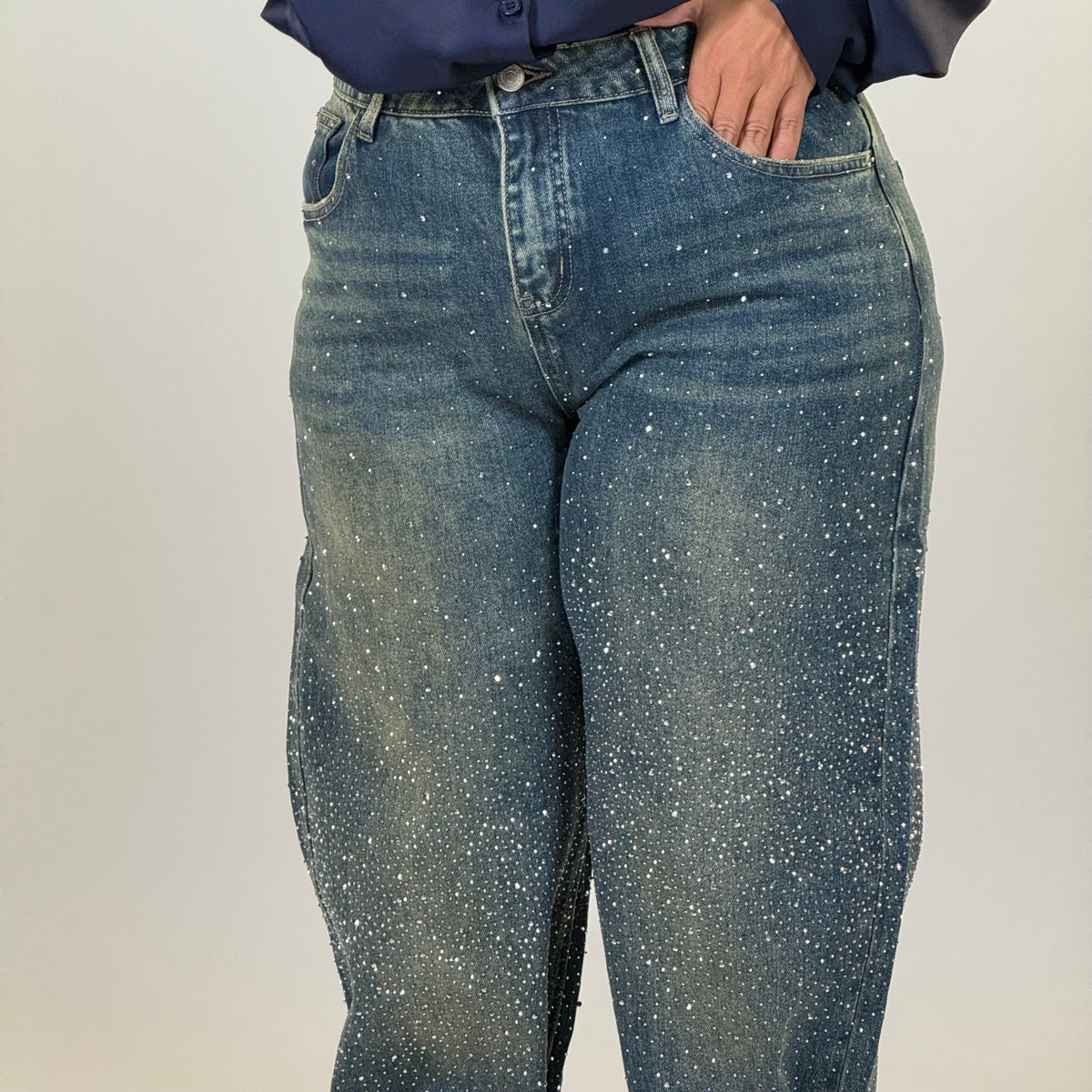 ✨ Jeans Glam Strass con Tasche Posteriori( versione scura )