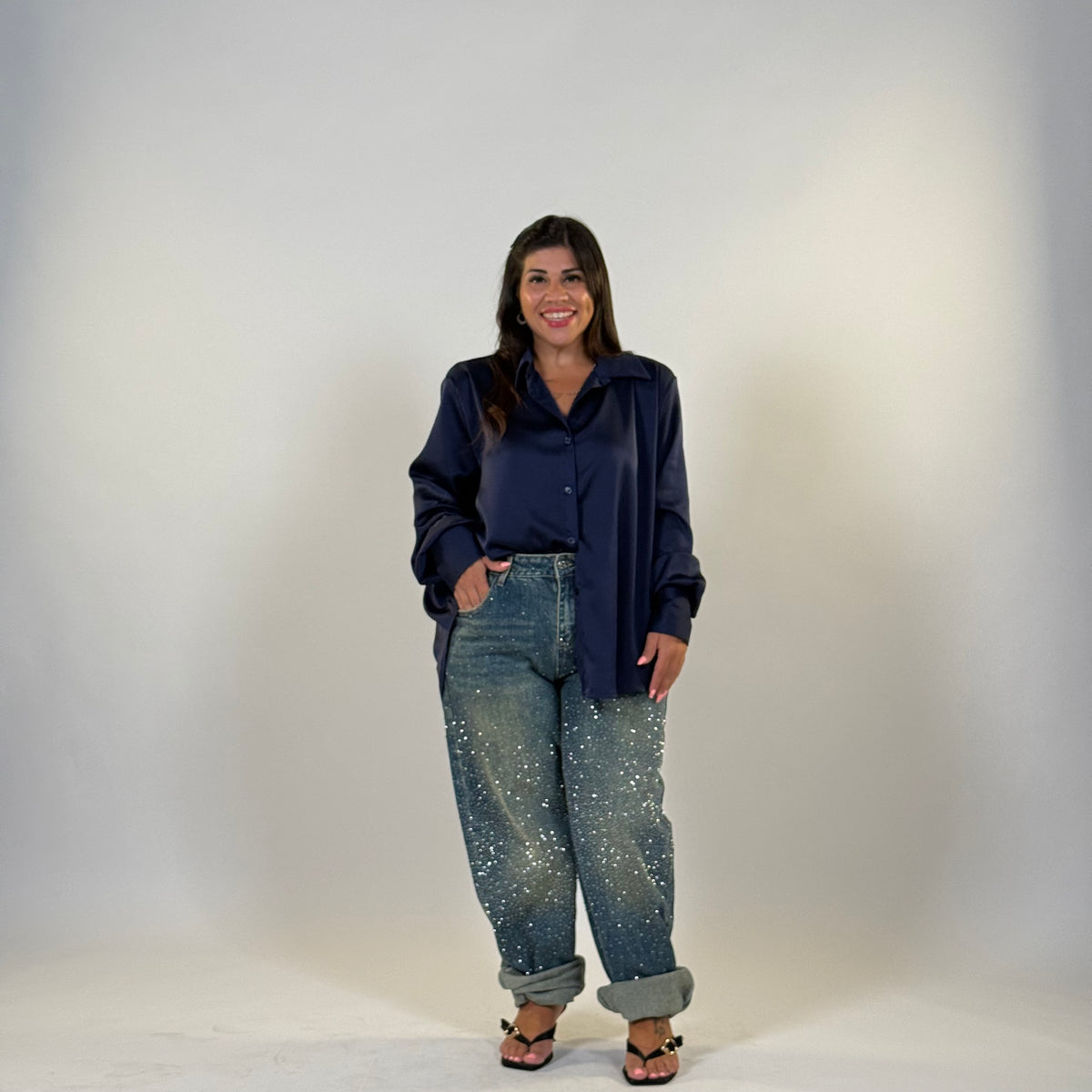 ✨ Jeans Glam Strass con Tasche Posteriori( versione scura )