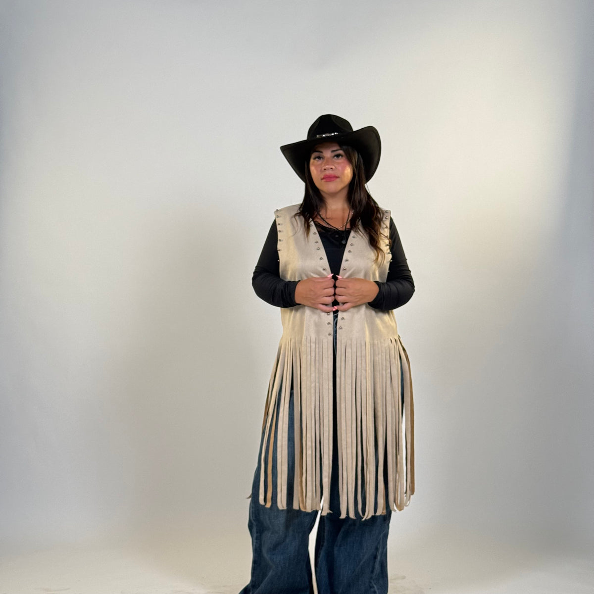 Gilet in renna con frange